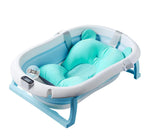 Foldable Baby Bath TubNewborn Baby Tub with Soft Bath Mat and Real Time Water Temperature Display(Blue Bath Tub + Bath Mat)