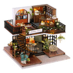 CUTEBEE Dollhouse Miniature with Furniture DIY Wooden Dollhouse Kit Plus Dust Proof Creative Room Idea(Forest Tea Shop)