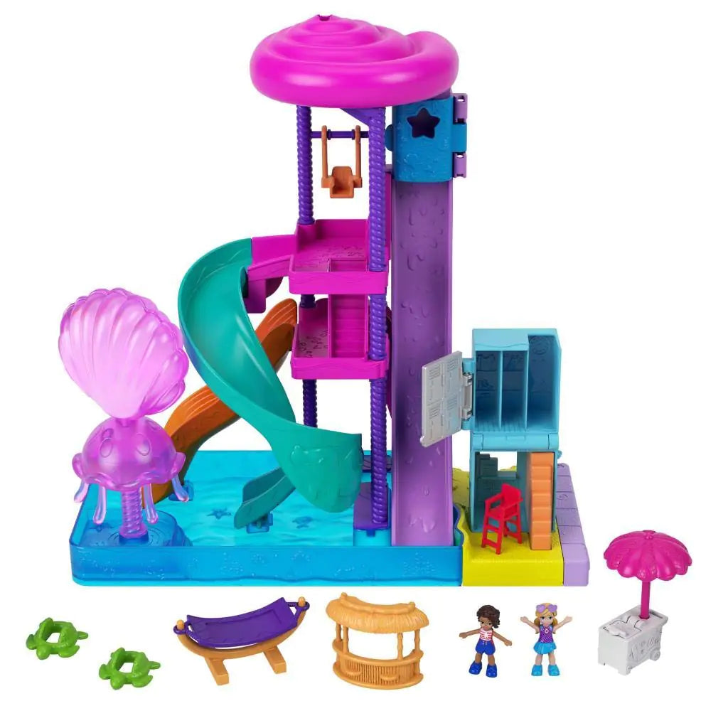 Polly Pocket Outdoor Toy with 2 Micro Dolls & Accessories Pollyville Super Slidin Water Park Playset
