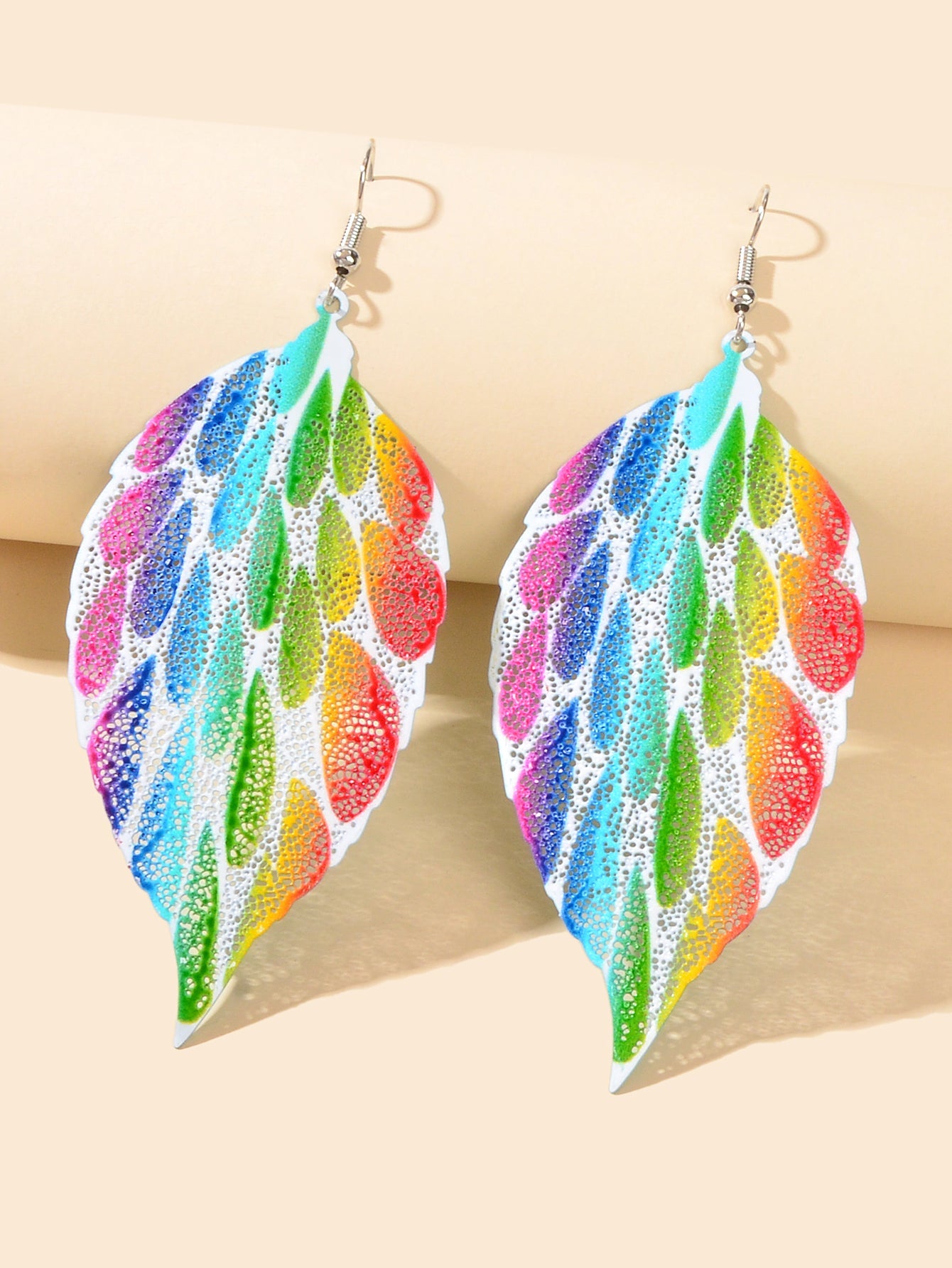 Colorful Hollow Leaf Pendant Earrings Novelty Plant Jewellery Ladies