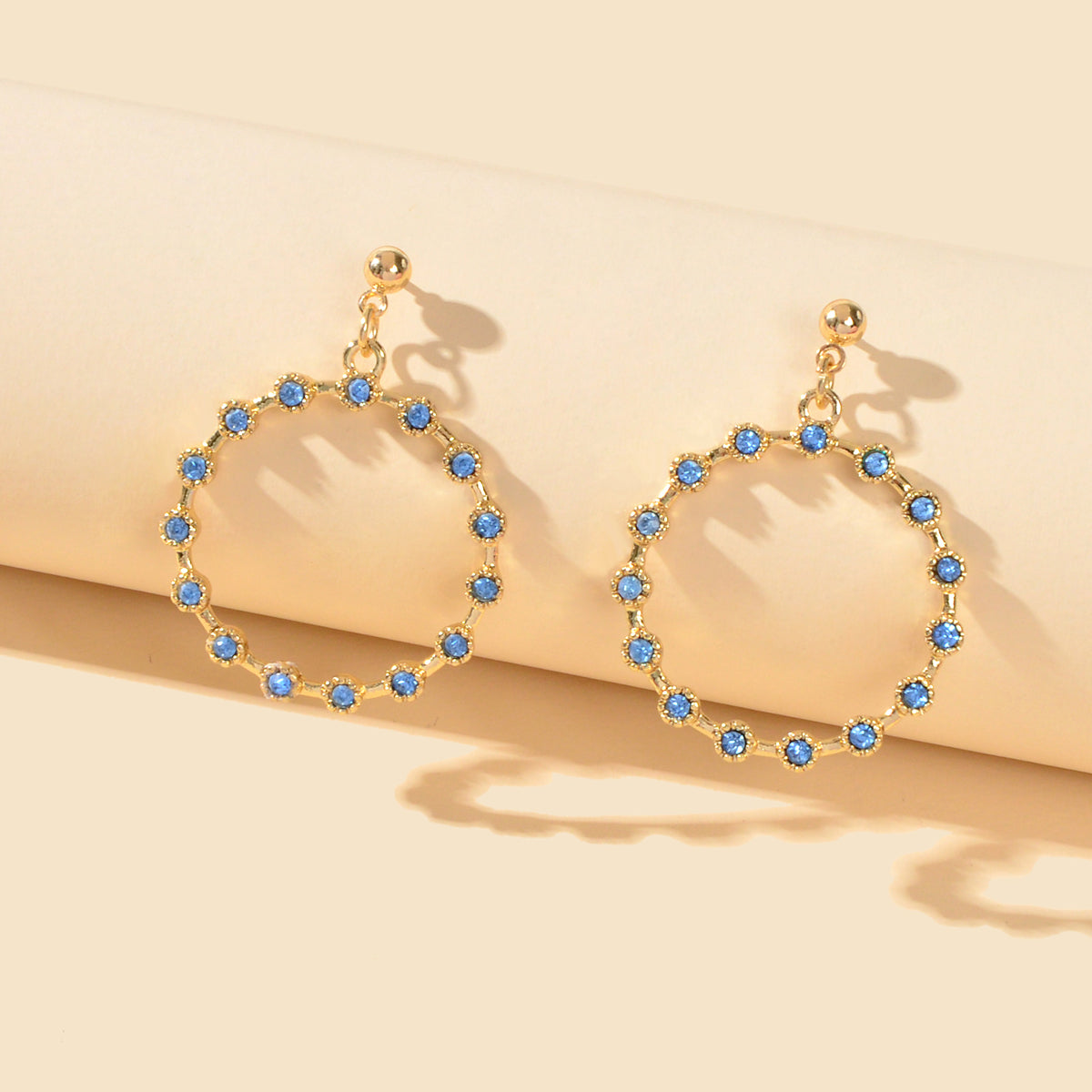Fashion Ladies Jewelry Blue Rhinestone Gold Circle Dangle Party Bridal