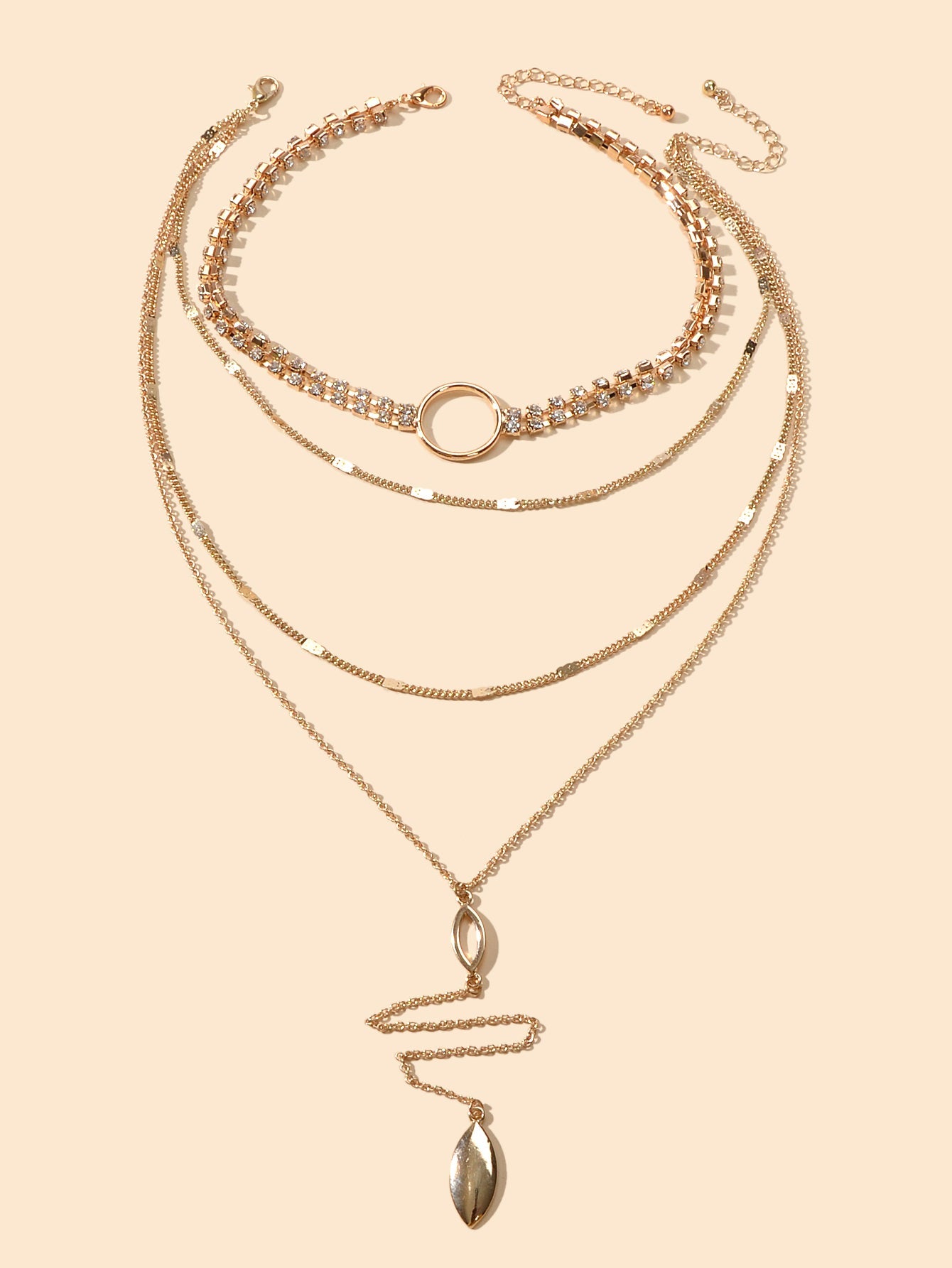 Ladies Jewellery Rhinestone Multi-layer Gold Chain Y Shape Pendant