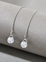 Ladies Jewellery Silver Long Chain Faux Cubic Zirconia Charm Dangle