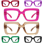 Gr8Sight 6 Pack Large Thick Frame Reading Glasses for Women Metalless Screwless Spring Hinges Ladies Square Readers