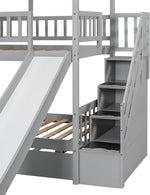 Twin Over Twin Bunk Bed With Slide For Kids Room Decor