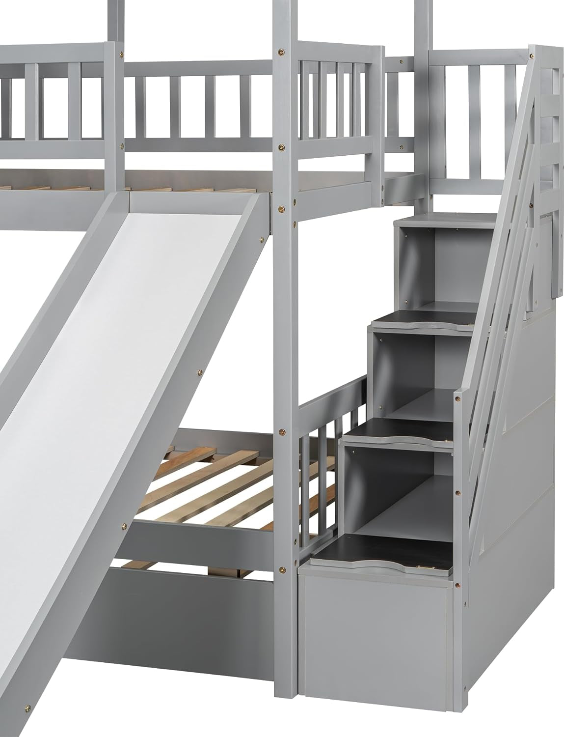 Twin Over Twin Bunk Bed With Slide For Kids Room Decor