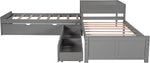 L Shaped Twin Platform Bed With Trundle Gray Finish