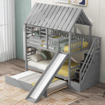Twin Over Twin Bunk Bed With Slide For Kids Room Decor