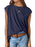 ANRABESS Women Fashion Tees 2025 Summer Trendy Cap Short Sleeve Shirts Casual Loose Fit Tops Y2K Outfits Clothes Navy Blue L