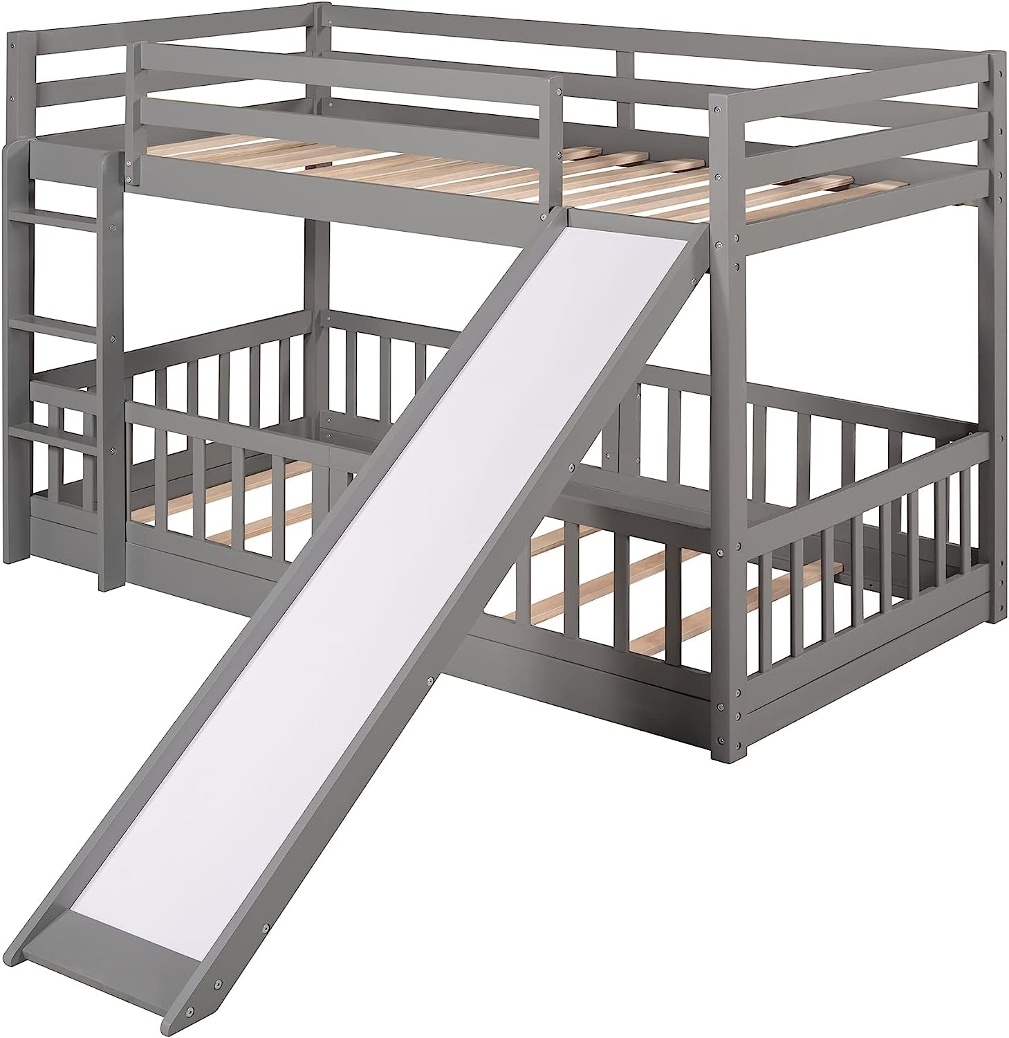 Gray Twin Over Twin Bunk Bed With Slide And Ladder