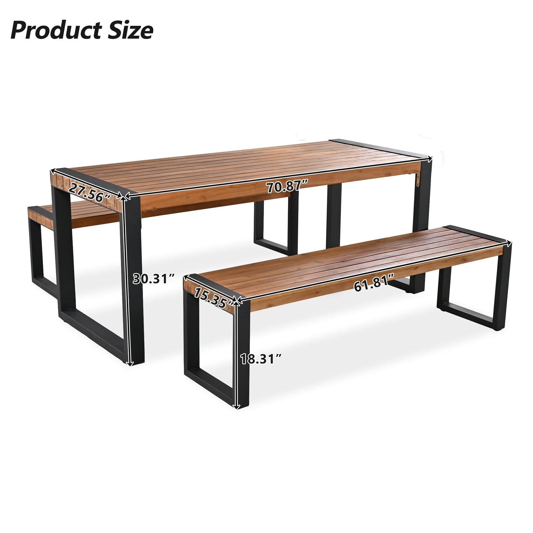 3-pieces Outdoor Dining Table With 2 Benches, Patio Dining Set With