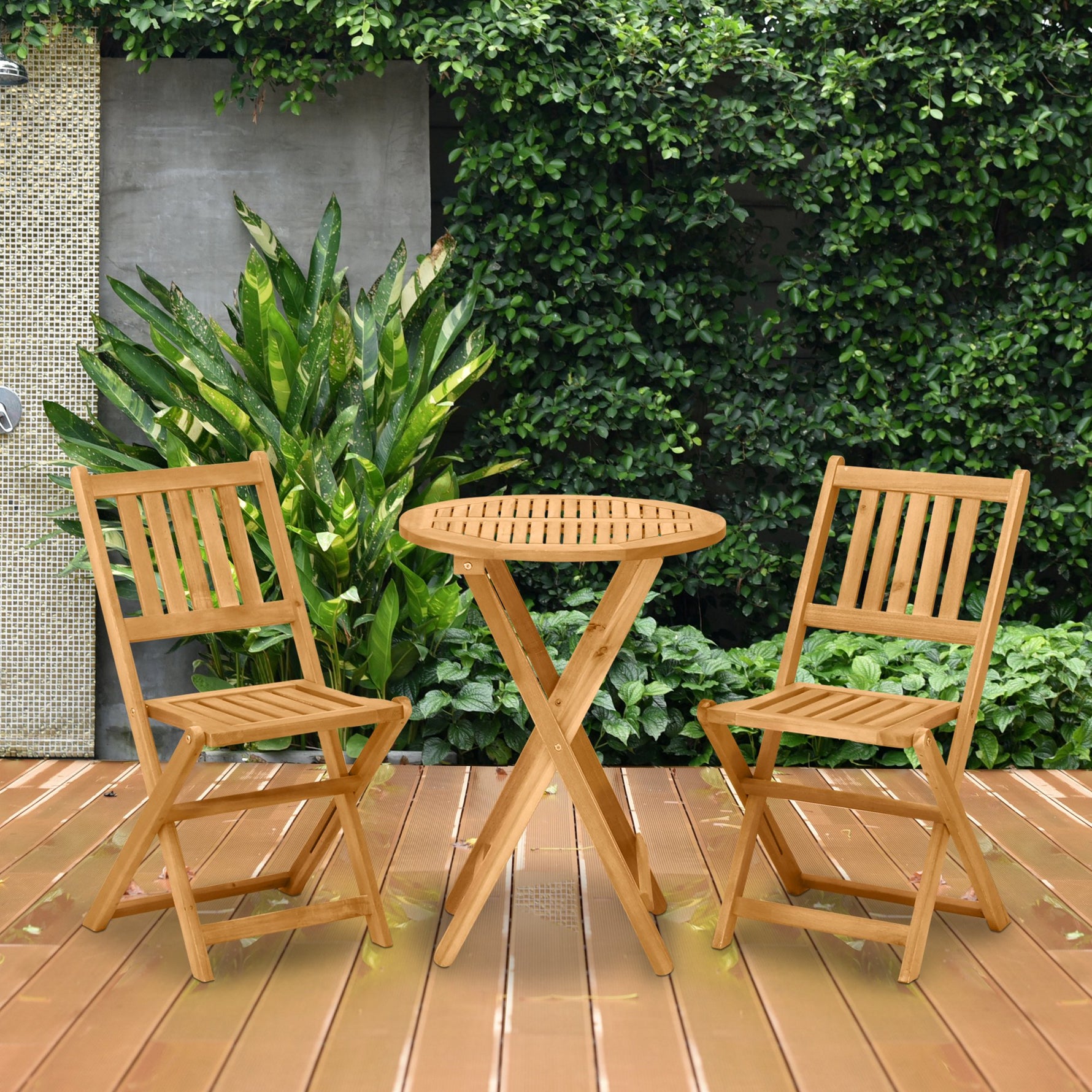 Outsunny 3 Piece Folding Patio Bistro Set Dining Table Set Table and 2