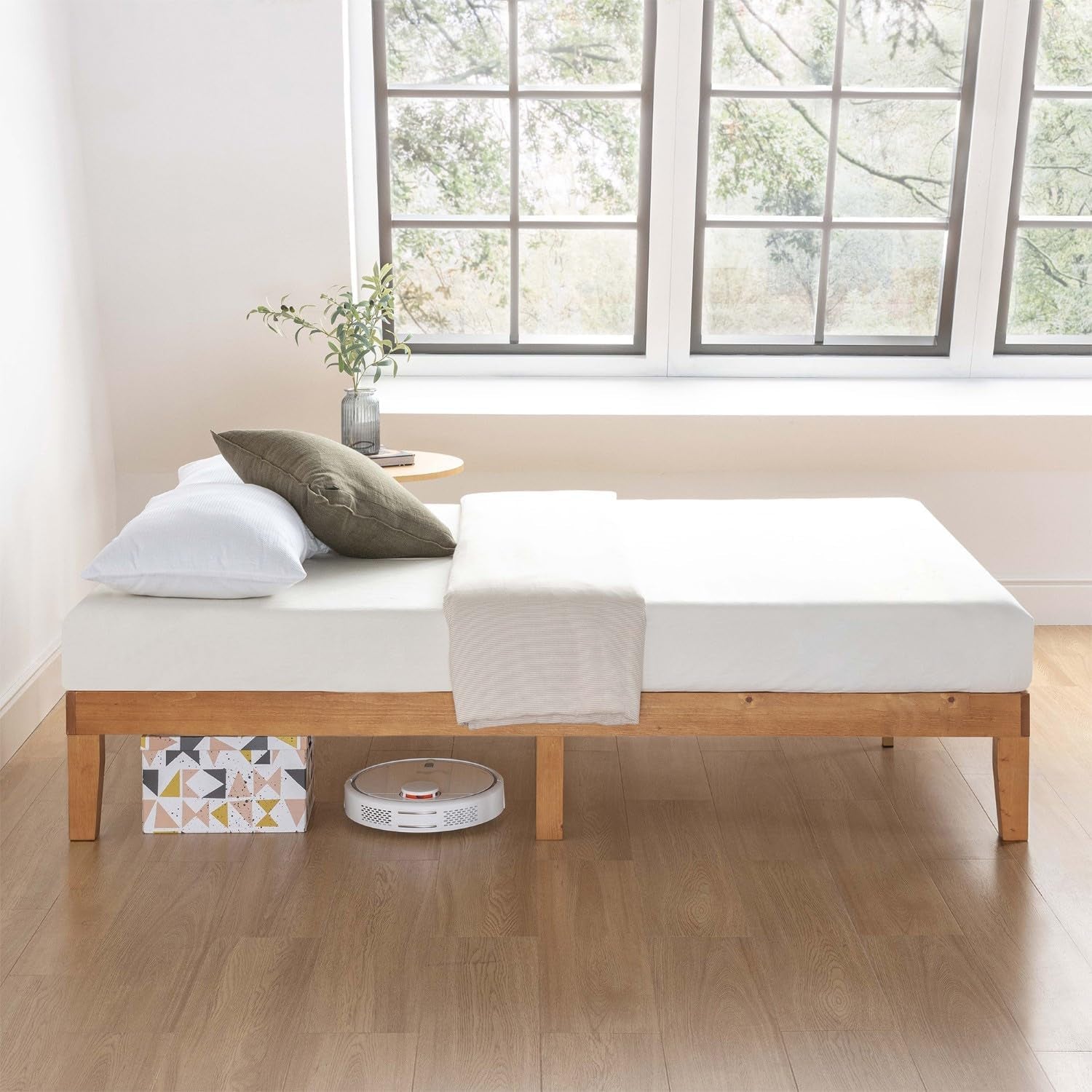 Queen Solid Pine Platform Bed With Slats No Box Spring