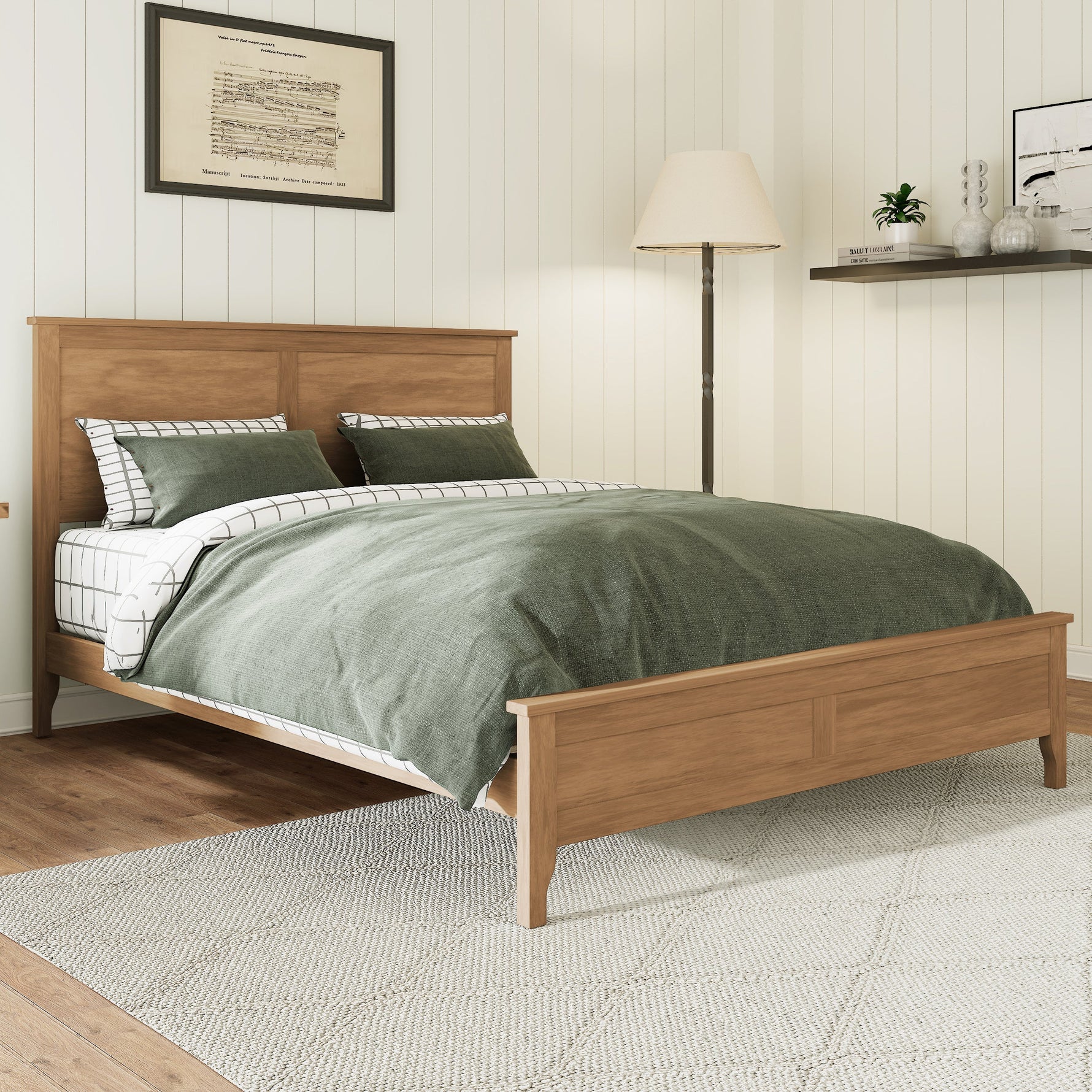 Modern Solid Wood King Size Platform Bed with Sturdy Wooden Slats