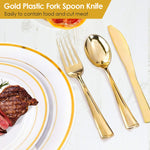 Set Of 175Pcs Disposable Gold Dinnerware Set Gold Rim Plastic Plates
