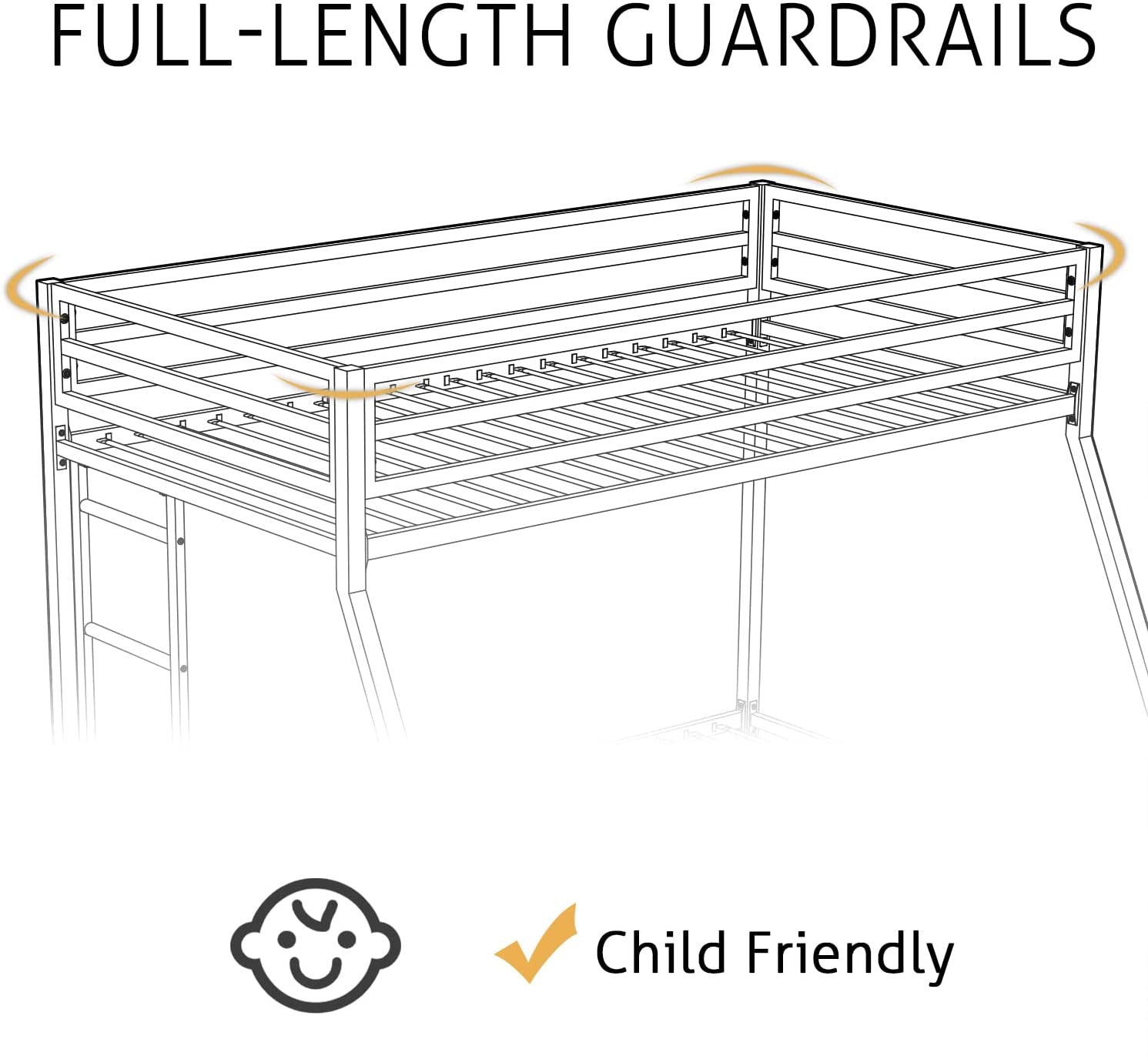 Twin Over Twin Bunk Bed With Slide Durable Square Tube