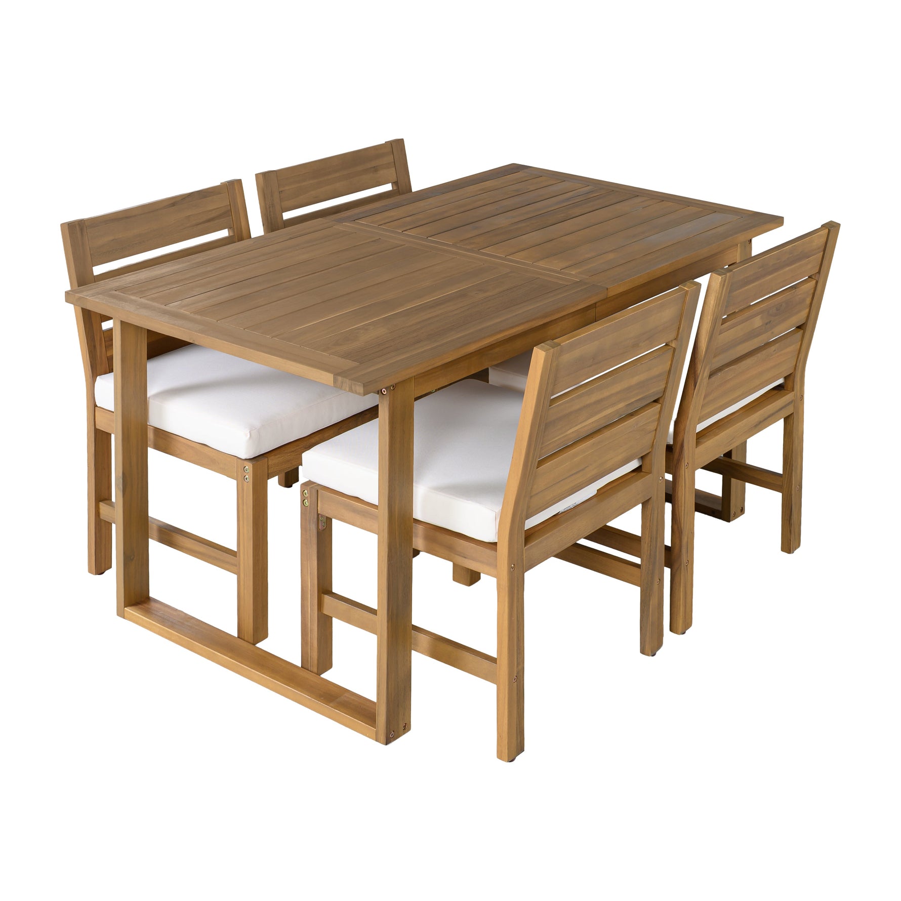 Farmhouse 5-Piece Outdoor Patio Dining Set with Adjustable Legs,Acacia