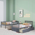 Grey Twin Bunk Bed With Storage Drawers Safety Rail