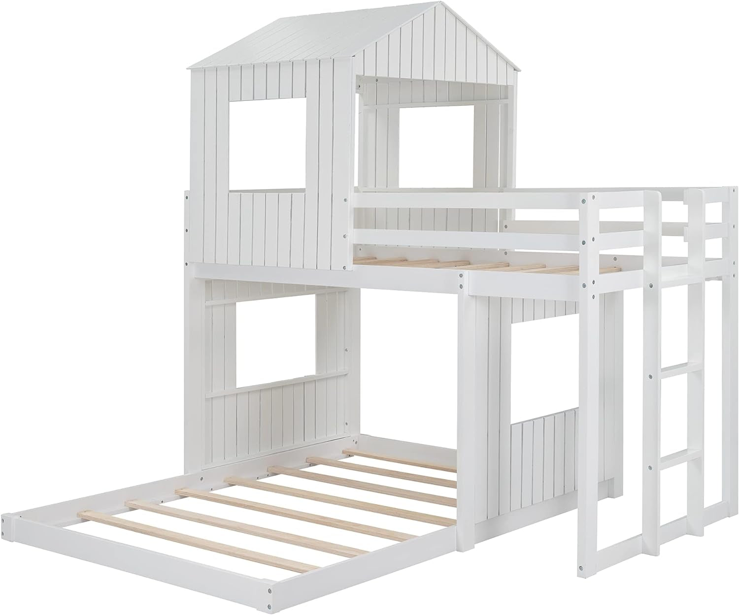 White Twin Over Full Low Profile Playhouse Bunk Bed