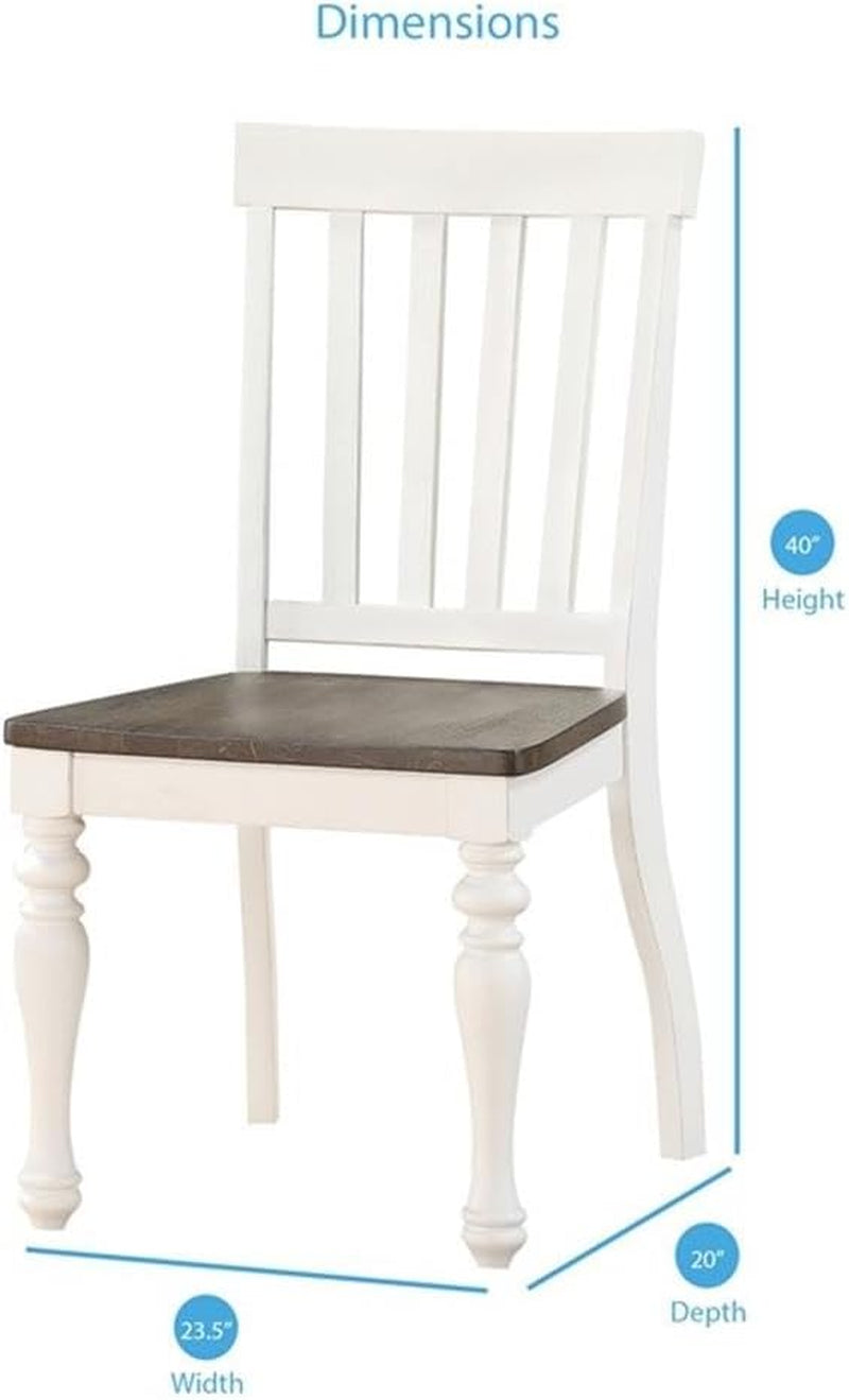 Dining Chair Set of 2 Two Tone Ivory Charcoal Slat Back