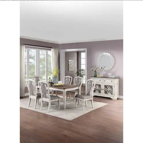 Antique White Set Of 2 Dining Chairs Grey Upholstered Tufted Unique Design Chairs Back Cushion Seat Dining Room
