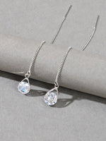 Ladies Jewellery Silver Long Chain Faux Cubic Zirconia Charm Dangle