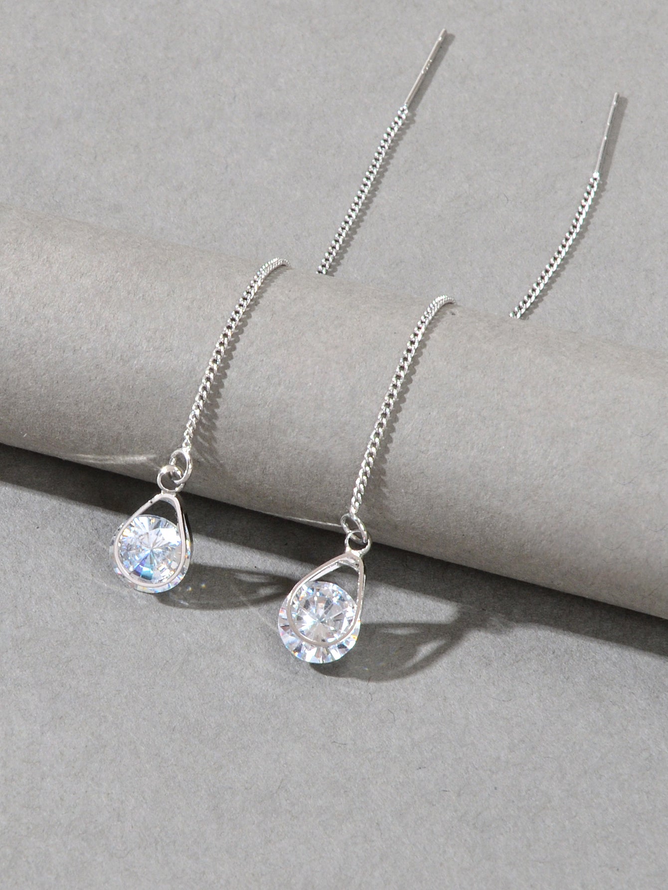 Ladies Jewellery Silver Long Chain Faux Cubic Zirconia Charm Dangle