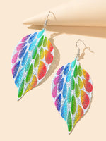 Colorful Hollow Leaf Pendant Earrings Novelty Plant Jewellery Ladies