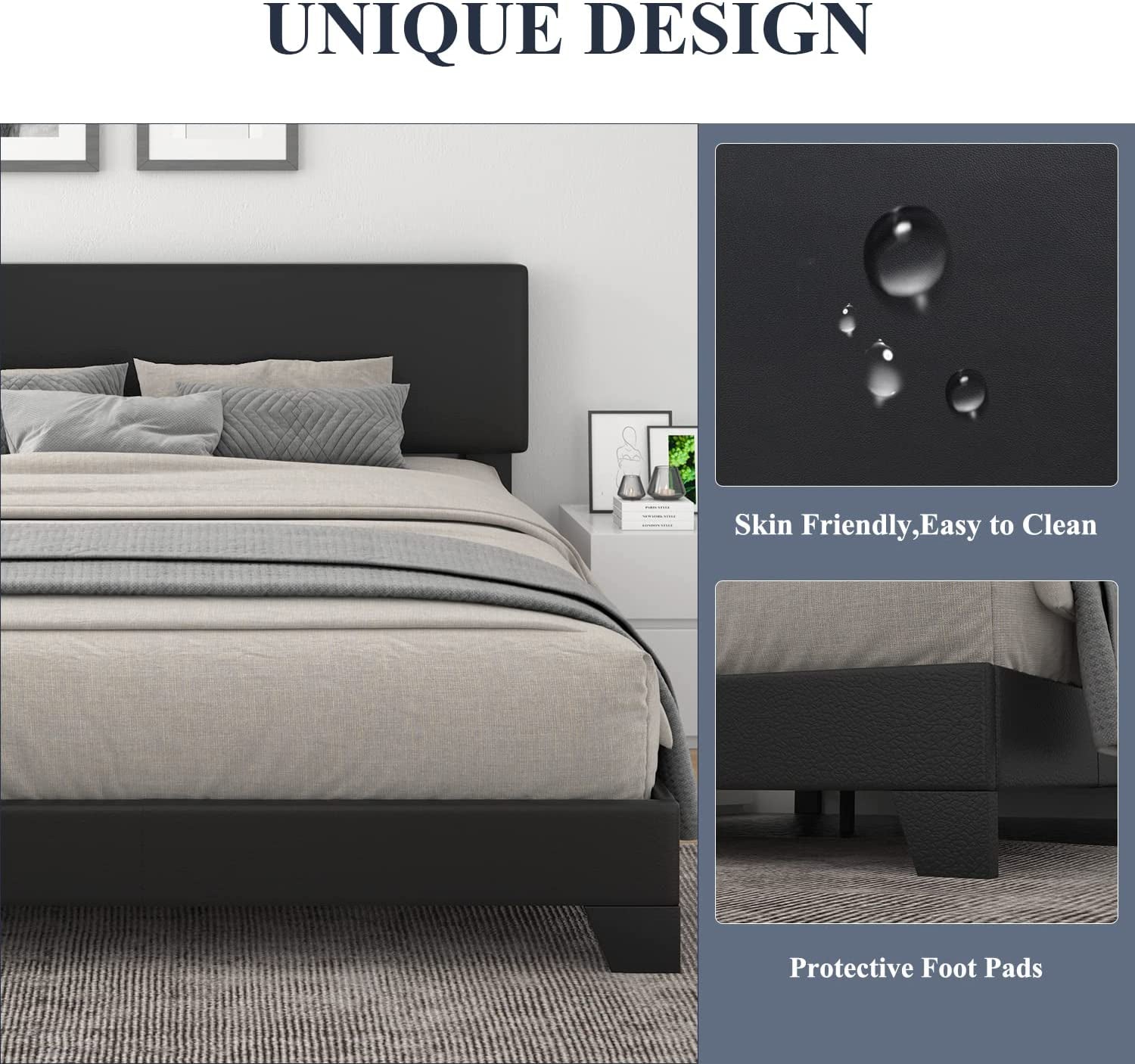 King Size Upholstered Platform Bed Frame With Adjustable Headboard