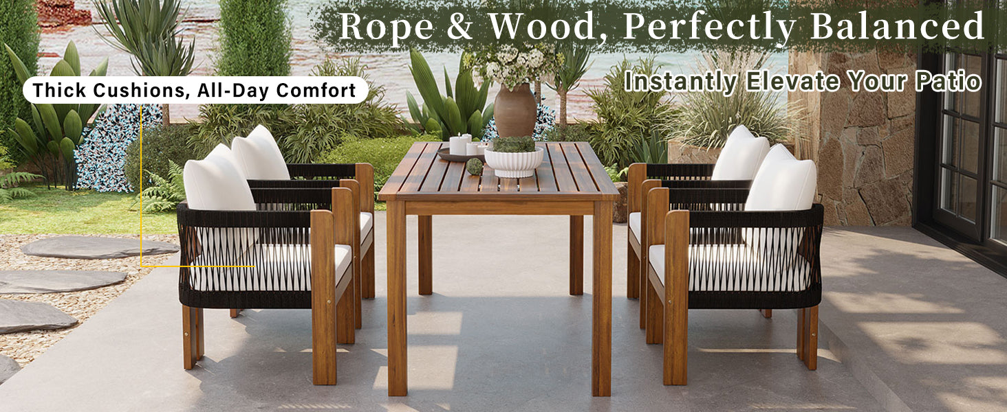 Luxury 5-Piece Outdoor Patio Dining Set for 4, Solid Acacia Wood