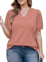 Plus Size Women Summer Tops Casual Loose Fit V Neck T Shirts 4XL Coral