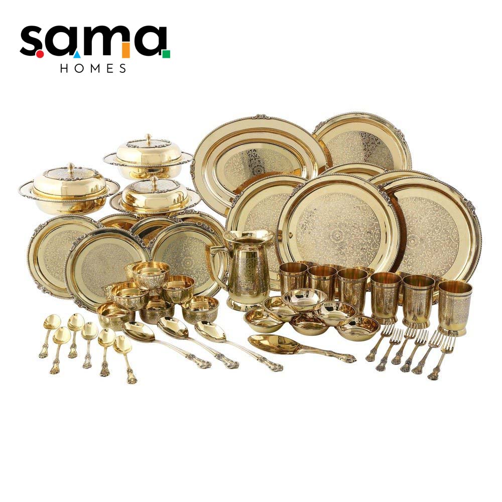Royal Brass Hammered Dinner Set for 6 (51 Pcs) – 14kg Luxury Ayurvedic