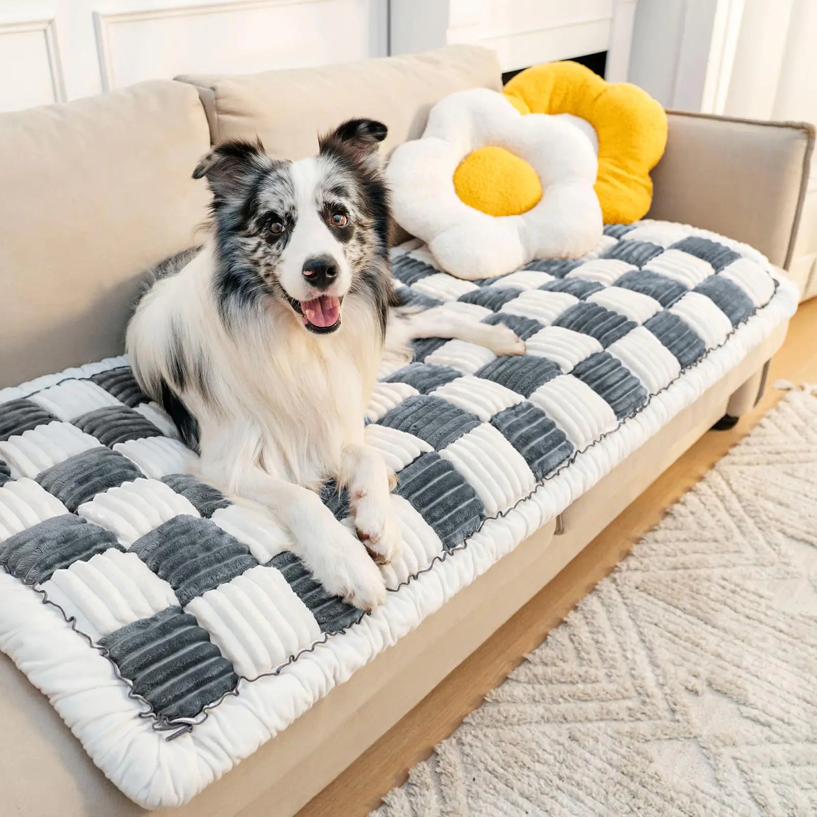 FUNNY FUZZY Pet Couch Covers for Sofa Couch Covers for Dogs Washable Dog Couch Cover Protector Cream-Colored Furniture Sofa Covers for Dog Handmade Pure Cotton Pet Bed Mat (Grayish Blue 27.6"×59.1")