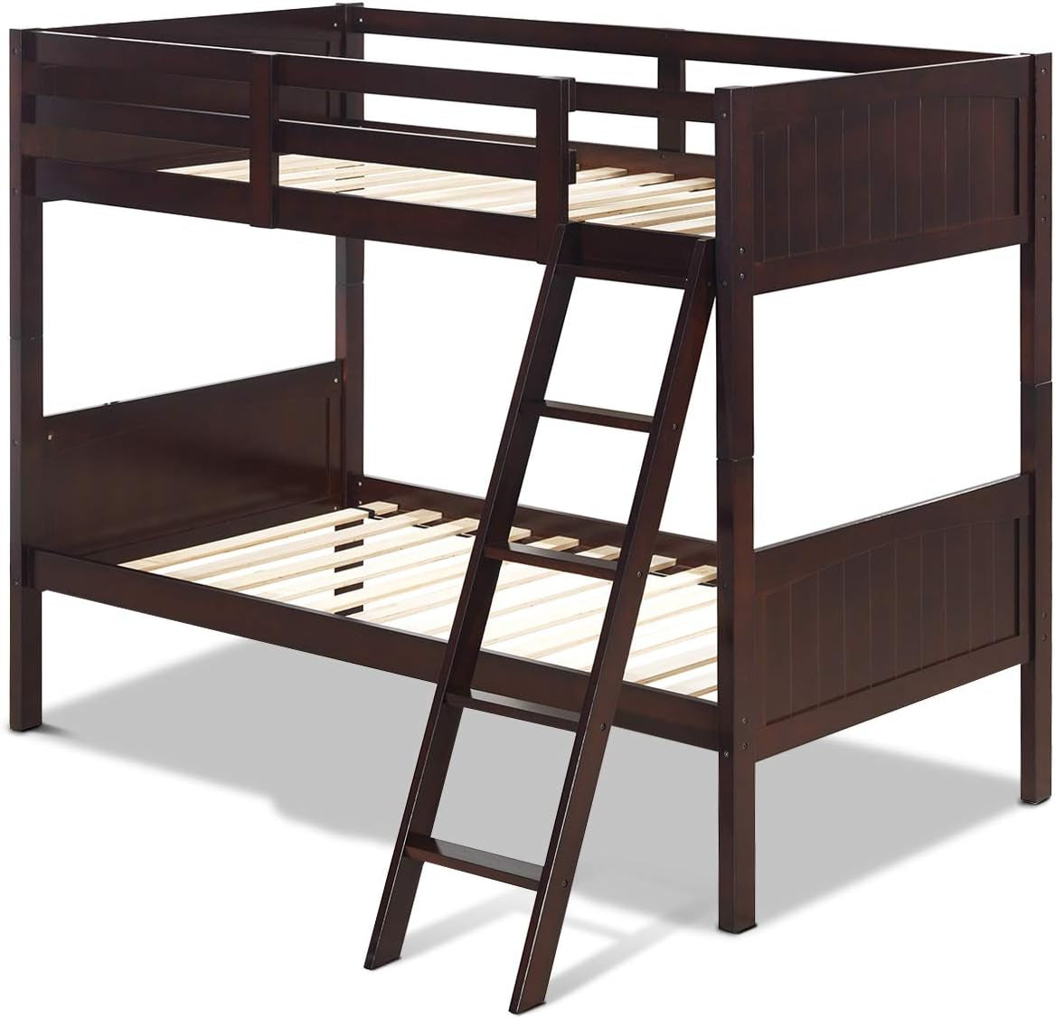 Twin Over Twin Bunk Bed Espresso With Safety Rails