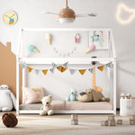Twin House Bed Frame With Roof Canopy Montessori For Kids