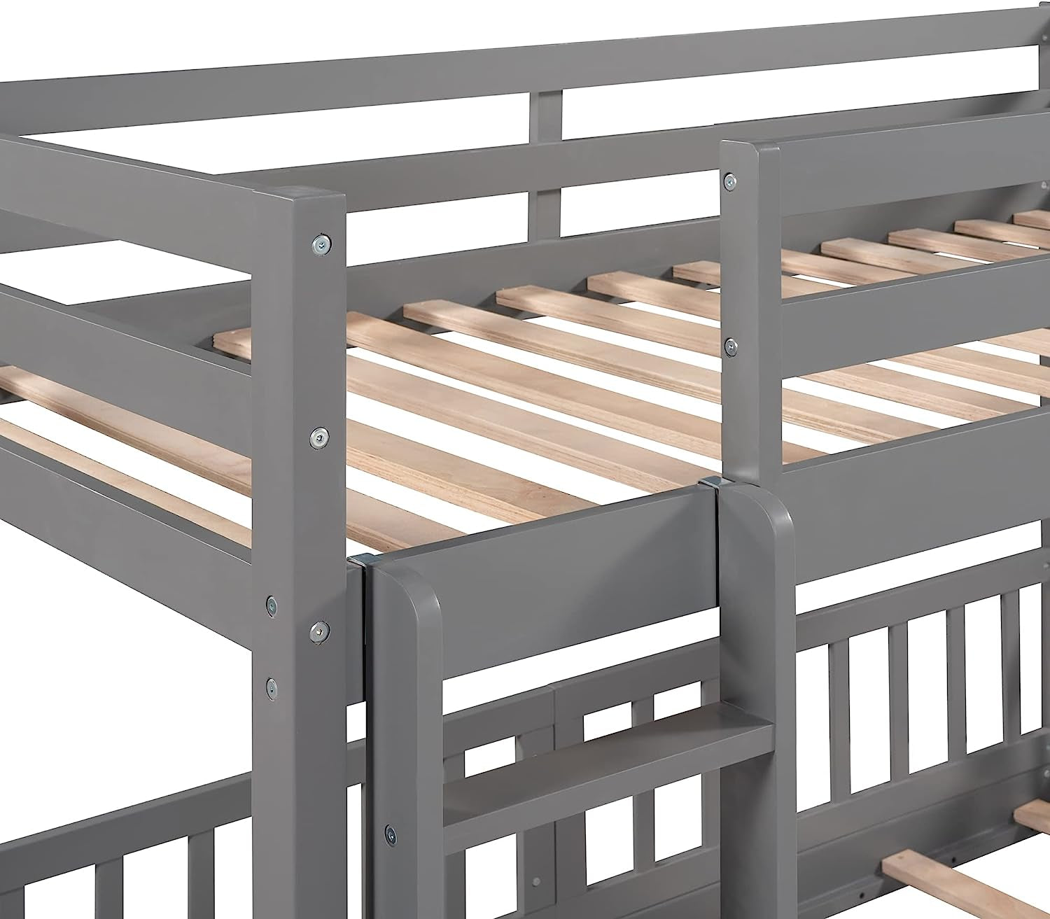 Gray Twin Over Twin Bunk Bed With Slide And Ladder