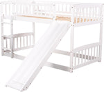 Twin Low Bunk Bed With Openable Fence And Slide White
