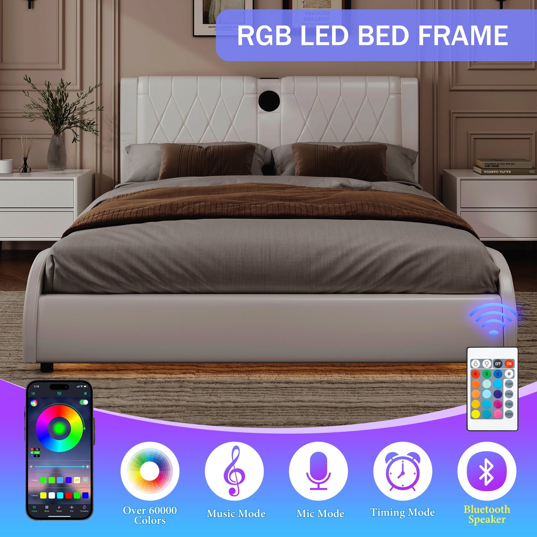 King Size Luxurious Faux Leather Upholstered Platform Bed with