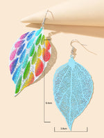 Colorful Hollow Leaf Pendant Earrings Novelty Plant Jewellery Ladies