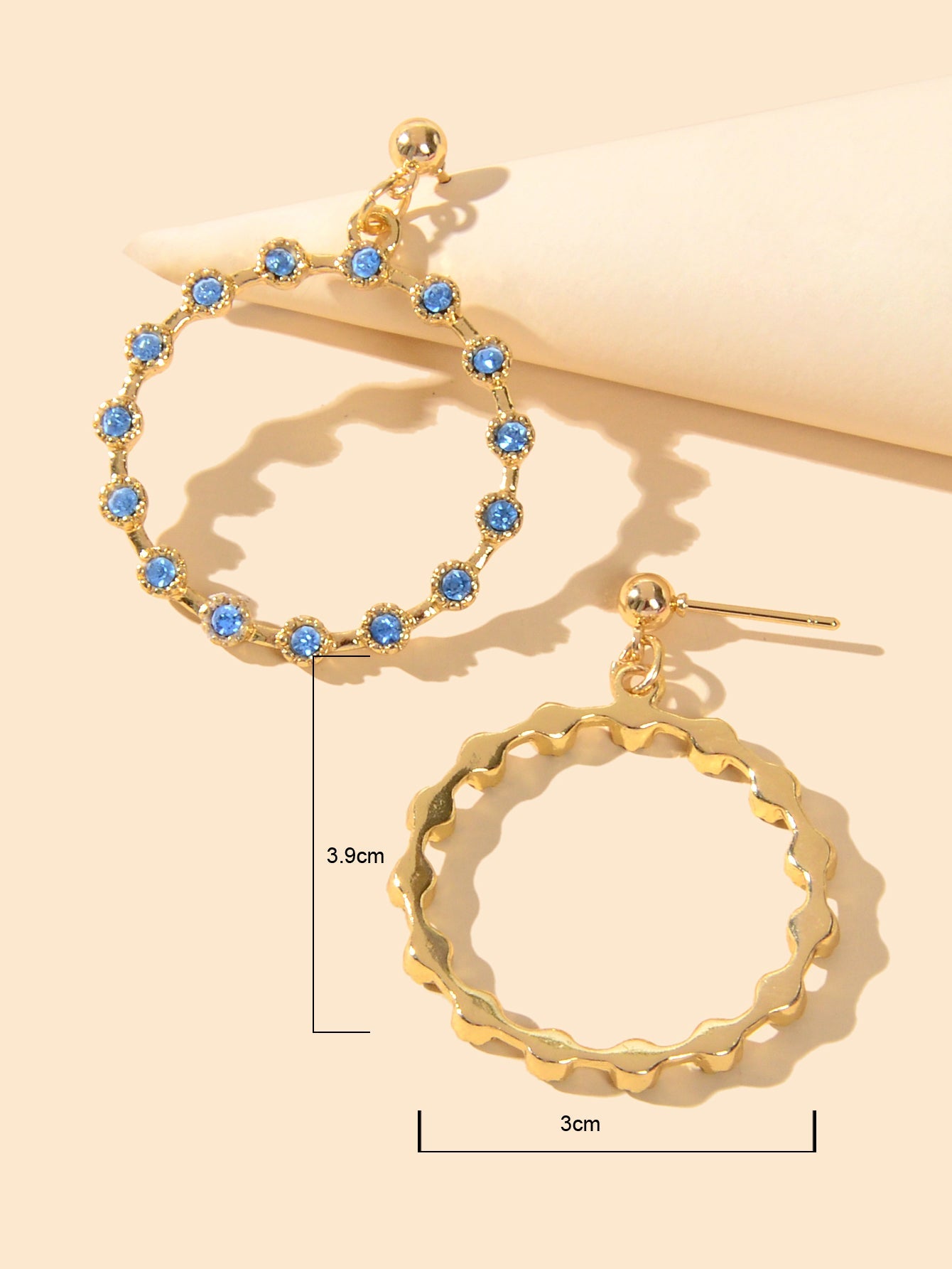 Fashion Ladies Jewelry Blue Rhinestone Gold Circle Dangle Party Bridal