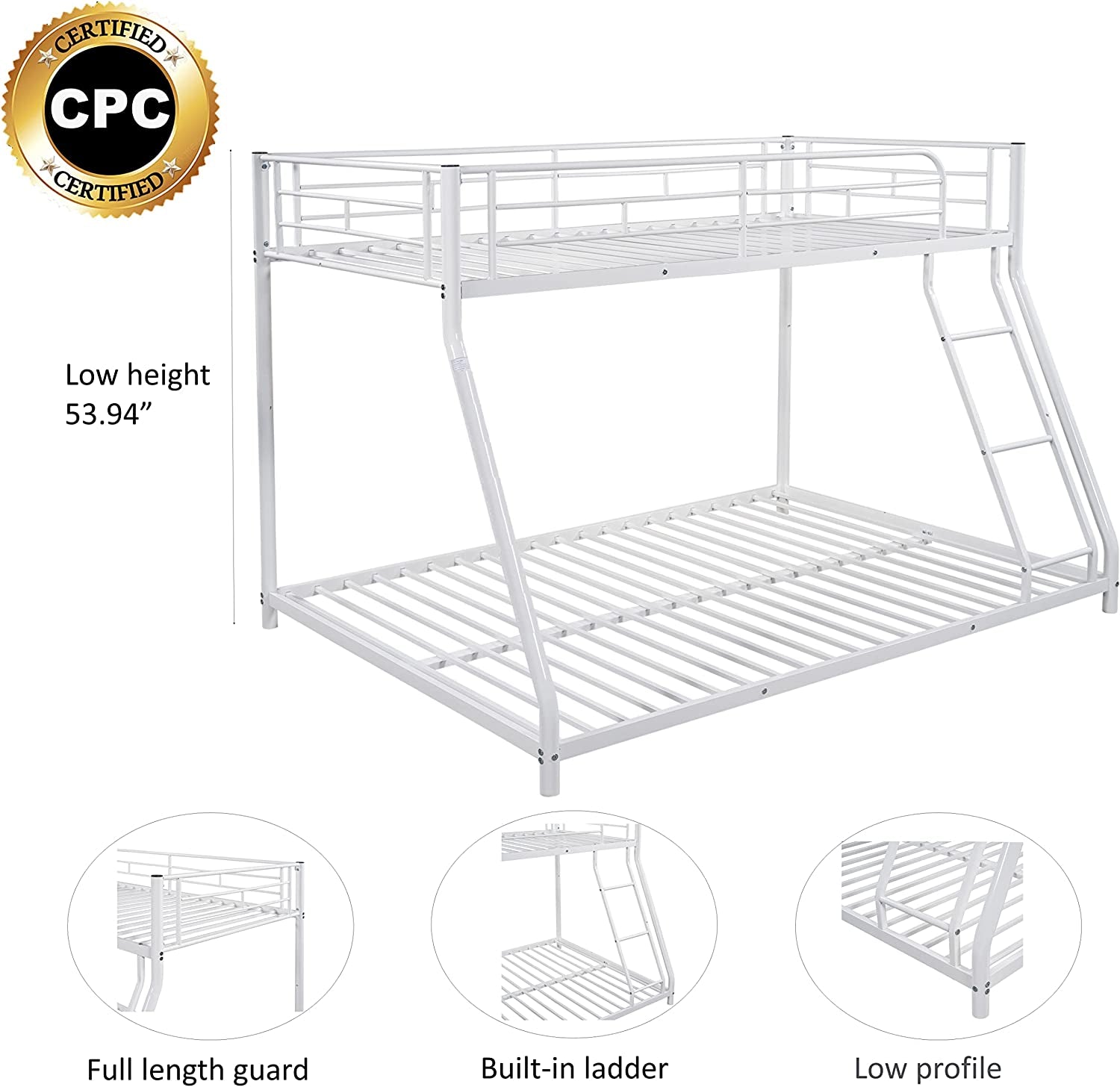 Twin Over Full Metal Bunk Bed With Flat Ladder Guard Rail