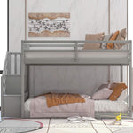 Twin Over Twin Low Bunk Bed With Storage Stairs Grey Wood
