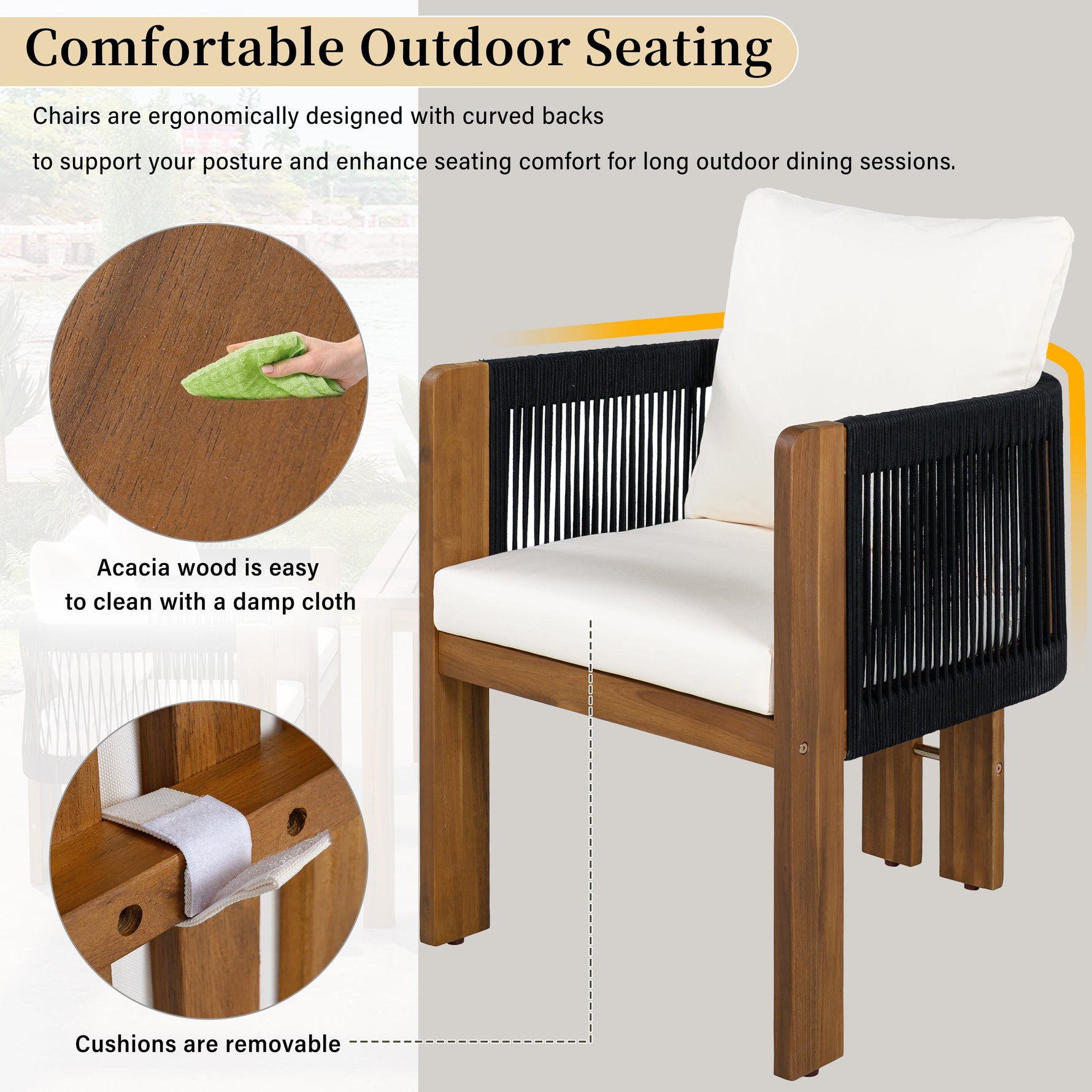 Luxury 5-Piece Outdoor Patio Dining Set for 4, Solid Acacia Wood