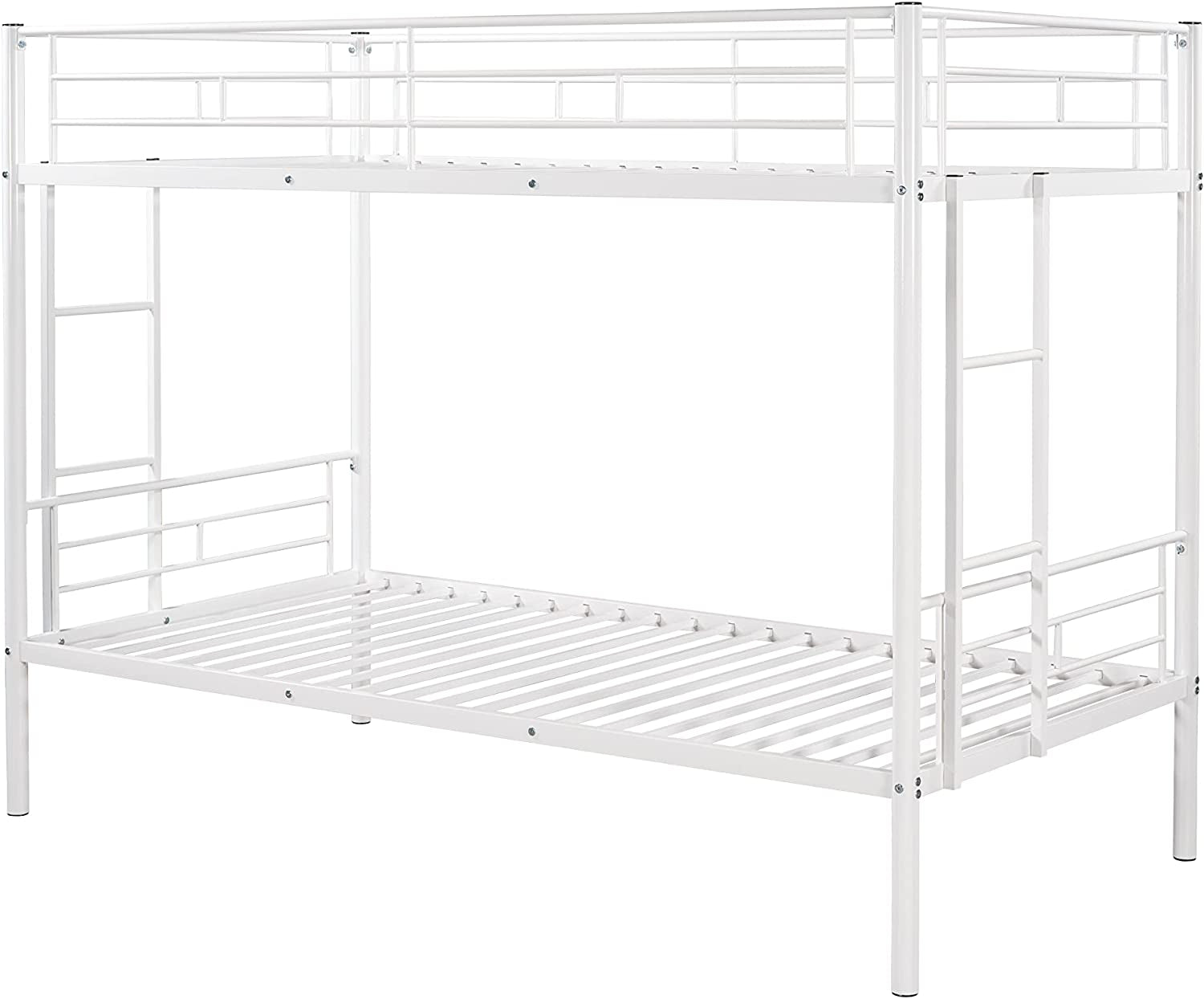Twin Over Twin Metal Bunk Bed With 2 Ladders White