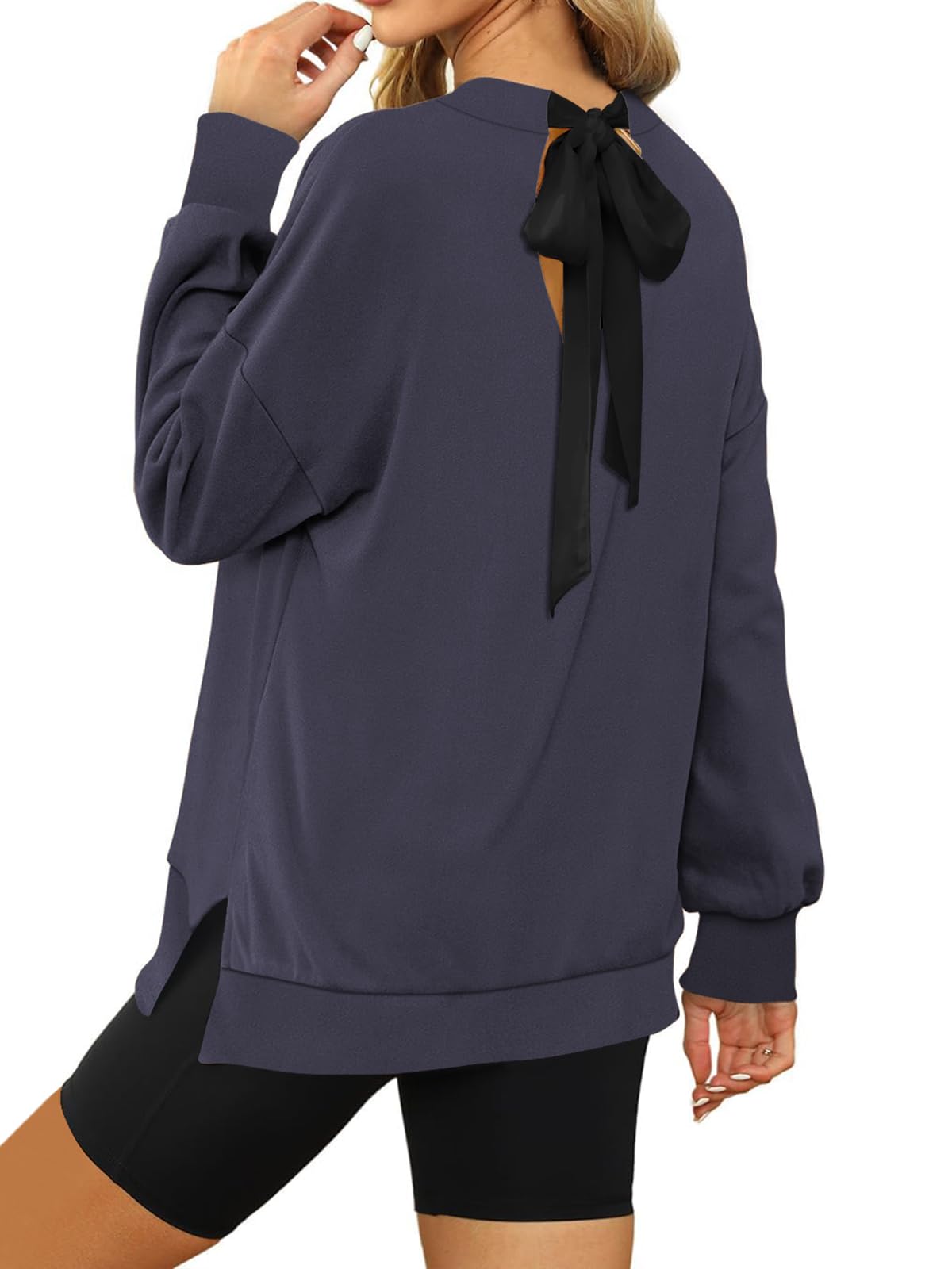 Aisbei Womens Oversized Sweatshirts Casual Crewneck Long Sleeve Shirts Pullover Slit Tunic Tops Fall Winter Clothes 2024-Blue M