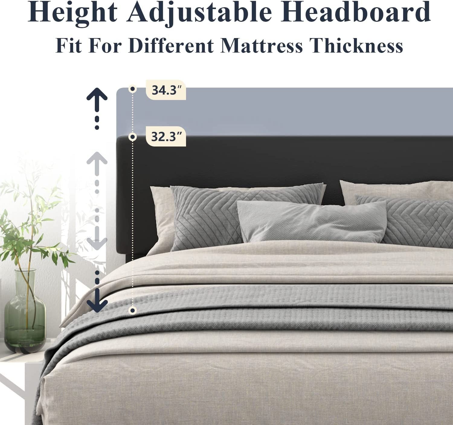 King Size Upholstered Platform Bed Frame With Adjustable Headboard