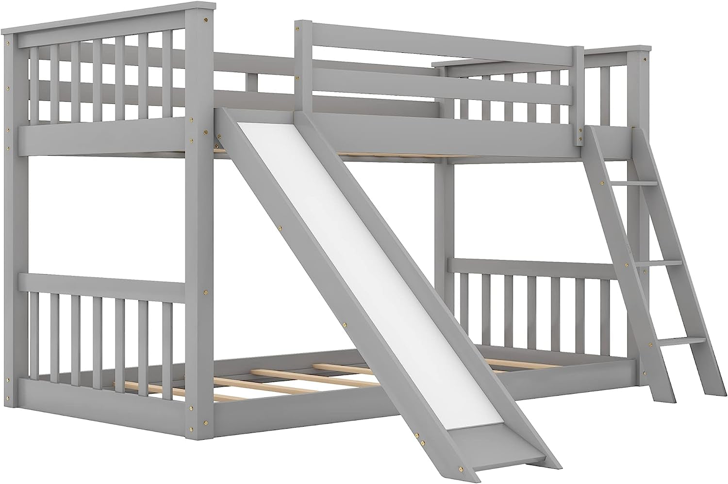 Grey Twin Bunk Bed With Slide Solid Pine Construction