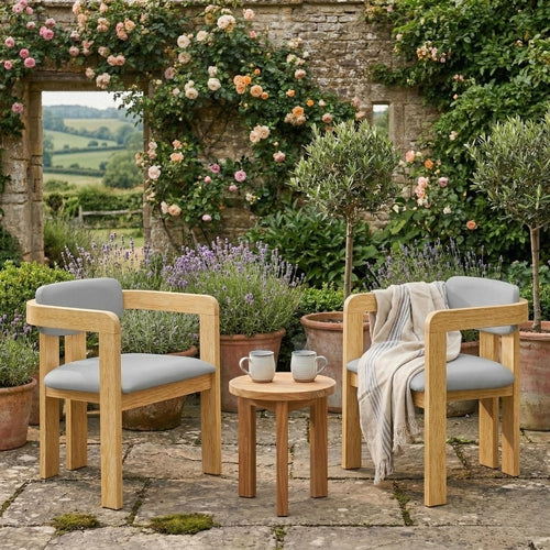 Set of 2 Outdoor Acacia Wood Dining Chairs with Cushions, Modern Solid