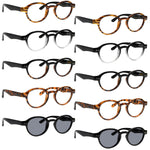 BLUELESS Vintage Round Reading Glasses for Women 10-pack Retro Readers Include Reading Sunglasses +1.0