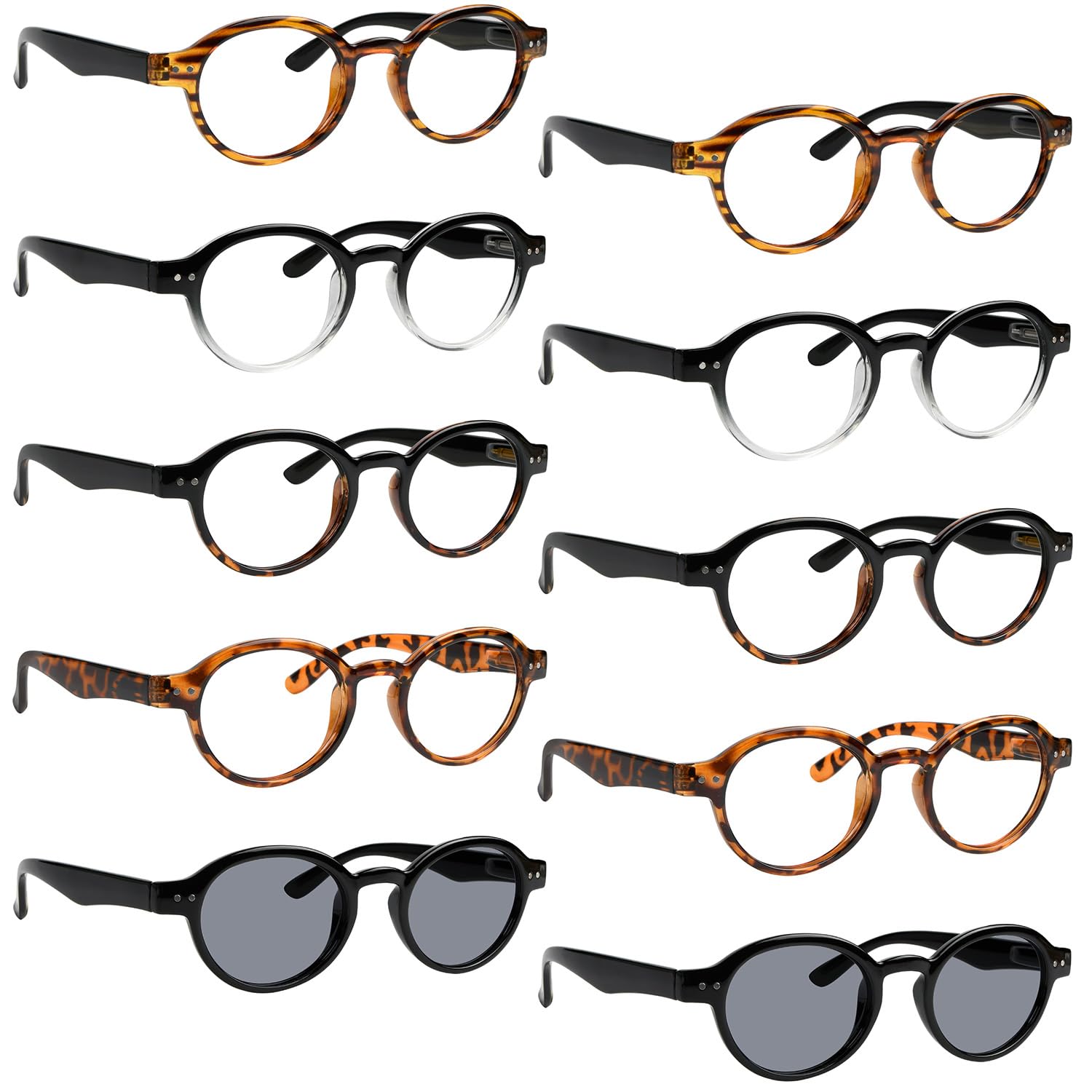 BLUELESS Vintage Round Reading Glasses for Women 10-pack Retro Readers Include Reading Sunglasses +1.0